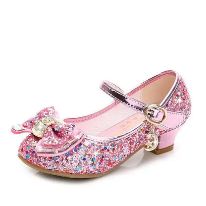 Classic Bow Girl Pu Leather Shoes For Girls Party Dance Children Kids Shoes Princess High Heels Child Wedding Shoes
