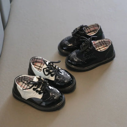 Children's Leather Shoes Round Toe Lace-up Elegant Spring Soft Comfy Baroque Style Kids Casual Shoe Boys Girls Flat Shoes