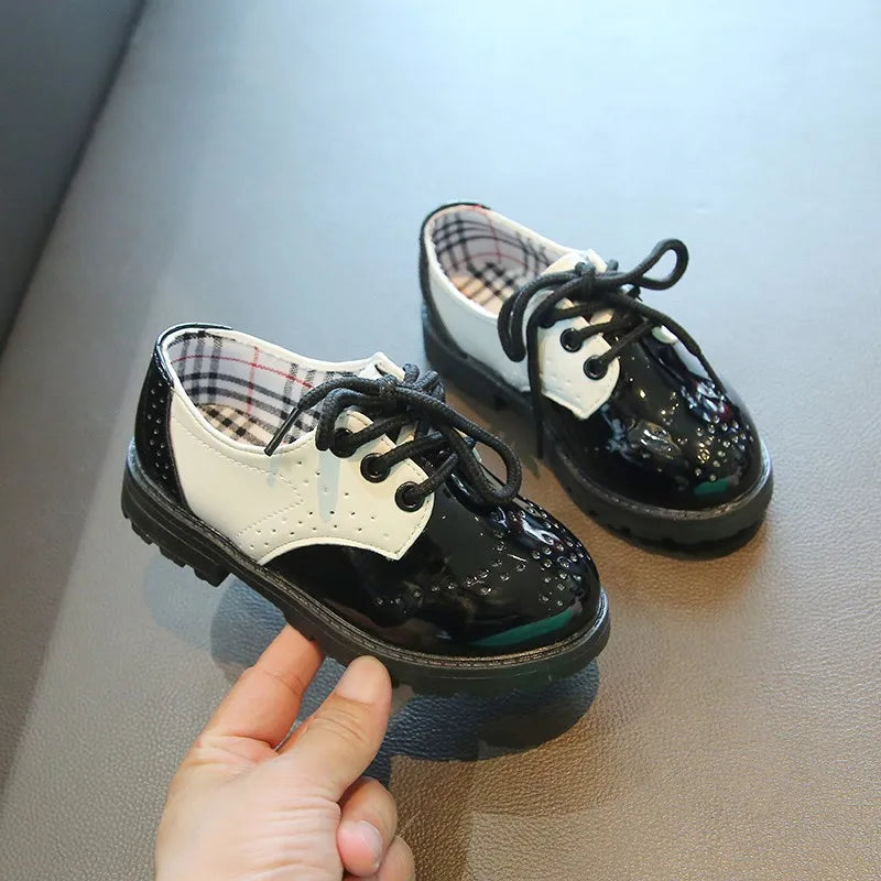 Children's Leather Shoes Round Toe Lace-up Elegant Spring Soft Comfy Baroque Style Kids Casual Shoe Boys Girls Flat Shoes