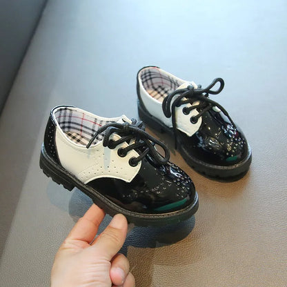 Children's Leather Shoes Round Toe Lace-up Elegant Spring Soft Comfy Baroque Style Kids Casual Shoe Boys Girls Flat Shoes