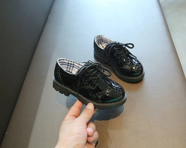 Children's Leather Shoes Round Toe Lace-up Elegant Spring Soft Comfy Baroque Style Kids Casual Shoe Boys Girls Flat Shoes