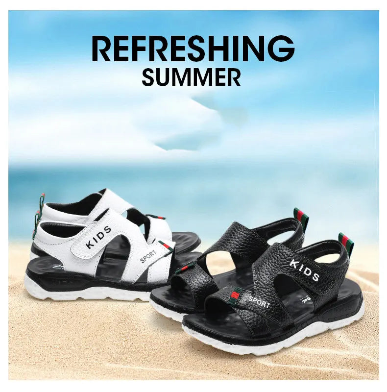 Children Sandals 2023 Summer New Fashion Boys Geniune Leather Sandals Kids Soft Bottom Non-slip Beach Sandals