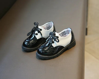 Children's Leather Shoes Round Toe Lace-up Elegant Spring Soft Comfy Baroque Style Kids Casual Shoe Boys Girls Flat Shoes