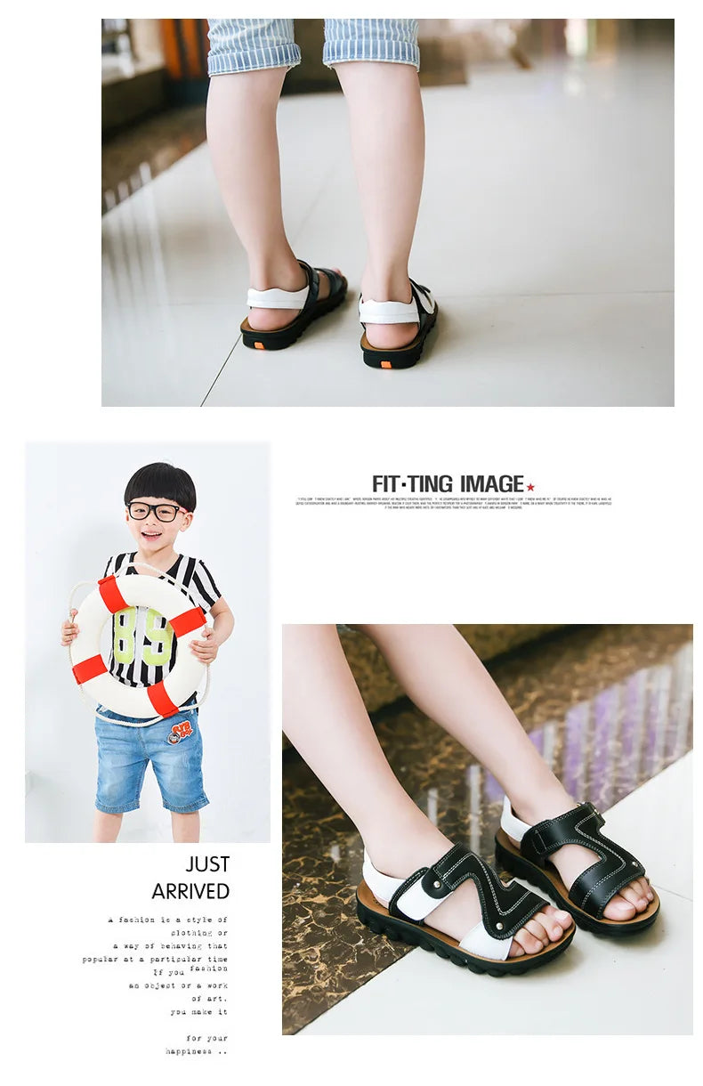 Children Sandals 2023 Summer New Fashion Boys Geniune Leather Sandals Kids Soft Bottom Non-slip Beach Sandals
