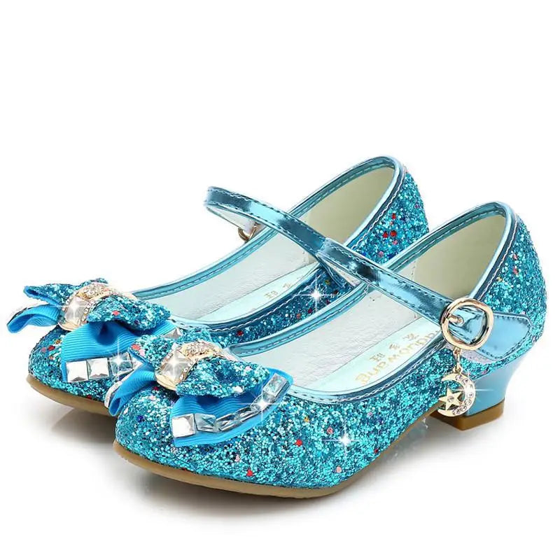 Classic Bow Girl Pu Leather Shoes For Girls Party Dance Children Kids Shoes Princess High Heels Child Wedding Shoes