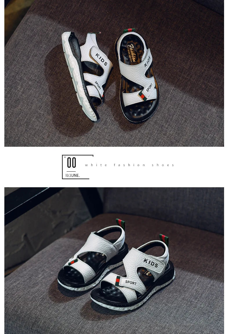 Children Sandals 2023 Summer New Fashion Boys Geniune Leather Sandals Kids Soft Bottom Non-slip Beach Sandals