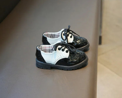 Children's Leather Shoes Round Toe Lace-up Elegant Spring Soft Comfy Baroque Style Kids Casual Shoe Boys Girls Flat Shoes