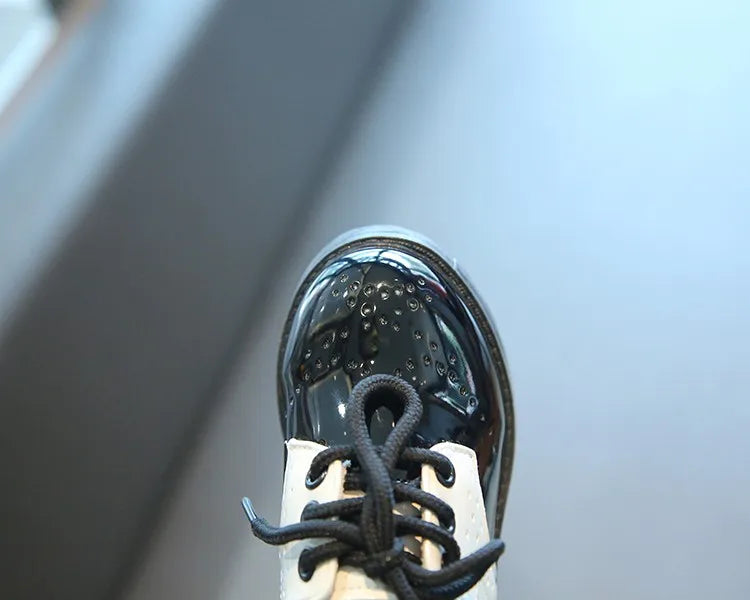 Children's Leather Shoes Round Toe Lace-up Elegant Spring Soft Comfy Baroque Style Kids Casual Shoe Boys Girls Flat Shoes