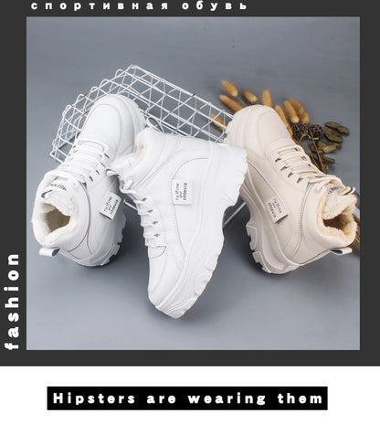 Women's casual sneakers; winter sneakers with plush fur; warm women's shoes; women's shoes with lacing women's shoes on Fashion