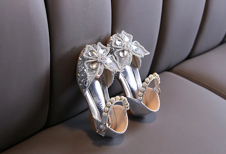 New Children's Party Wedding Children Shoes Sequin Lace Bow Kids Shoes Cute Pearl Princess Dance Single Casual Girls Shoe