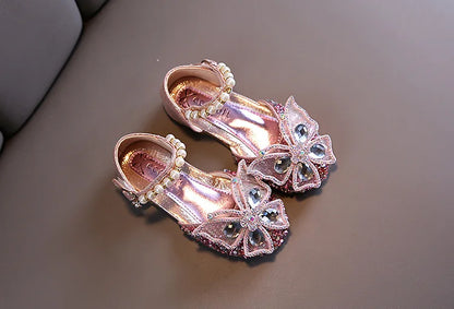 New Children's Party Wedding Children Shoes Sequin Lace Bow Kids Shoes Cute Pearl Princess Dance Single Casual Girls Shoe