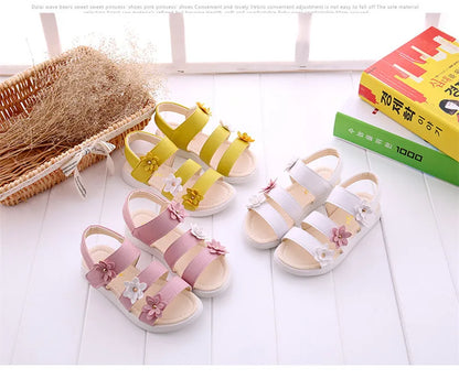 Girls Sandals Gladiator Flowers Sweet Soft Children's Beach Shoes Kids Summer Floral Sandals Princess Fashion Cute High Quality