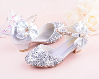 New Children Princess Beading Sandals Kids Flower Wedding Shoes High Heels Dress Shoes Party Shoes for Girls Pink Silver purple