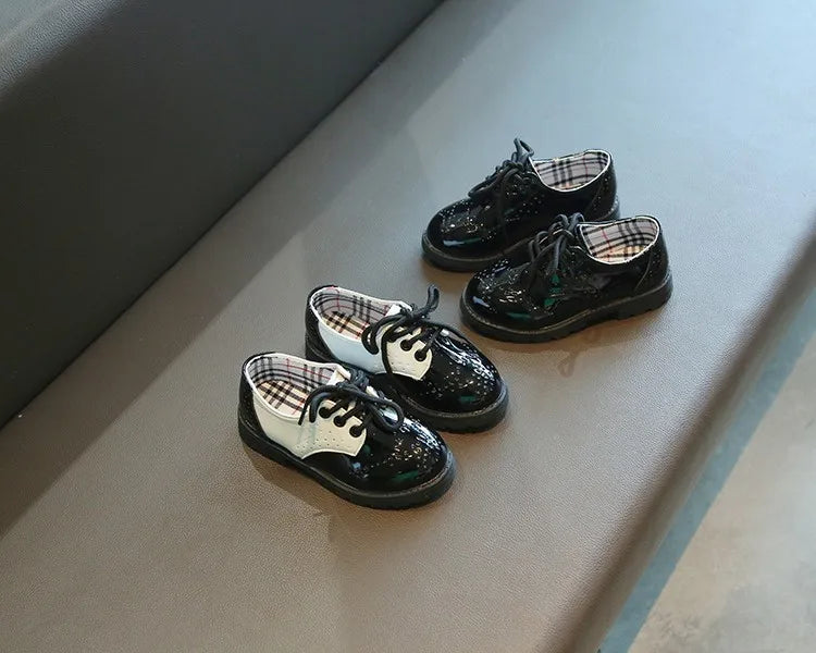 Children's Leather Shoes Round Toe Lace-up Elegant Spring Soft Comfy Baroque Style Kids Casual Shoe Boys Girls Flat Shoes