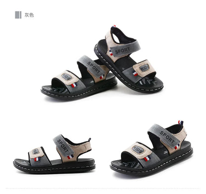 Children Sandals 2023 Summer New Fashion Boys Geniune Leather Sandals Kids Soft Bottom Non-slip Beach Sandals