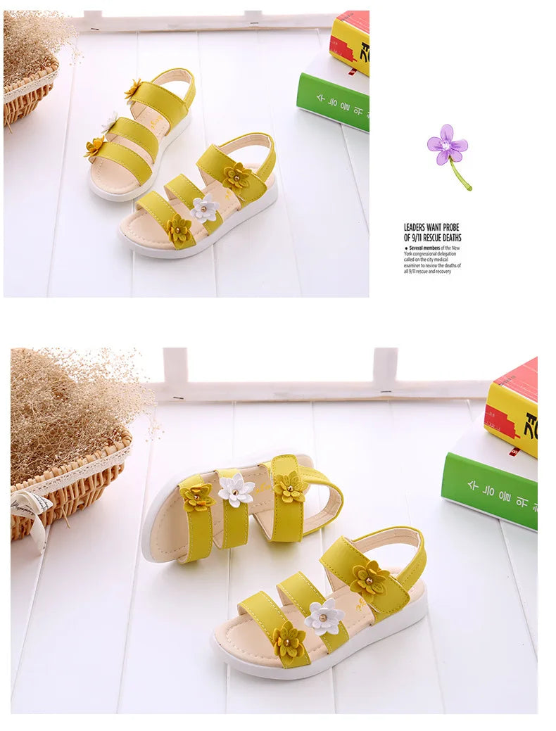 Girls Sandals Gladiator Flowers Sweet Soft Children's Beach Shoes Kids Summer Floral Sandals Princess Fashion Cute High Quality