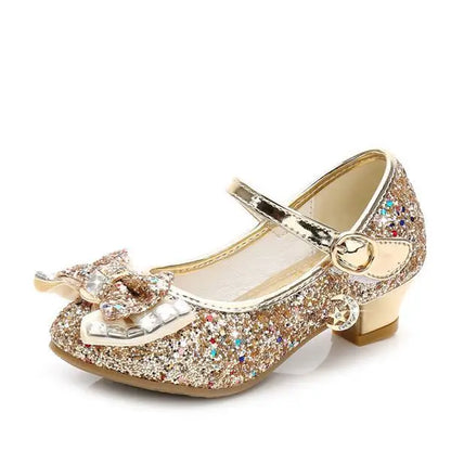 Classic Bow Girl Pu Leather Shoes For Girls Party Dance Children Kids Shoes Princess High Heels Child Wedding Shoes