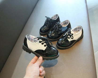 Children's Leather Shoes Round Toe Lace-up Elegant Spring Soft Comfy Baroque Style Kids Casual Shoe Boys Girls Flat Shoes