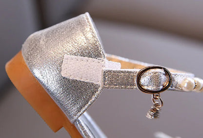 New Children's Party Wedding Children Shoes Sequin Lace Bow Kids Shoes Cute Pearl Princess Dance Single Casual Girls Shoe