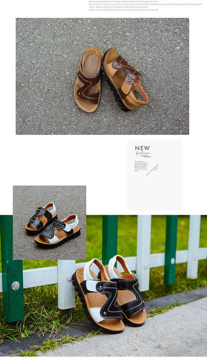 Children Sandals 2023 Summer New Fashion Boys Geniune Leather Sandals Kids Soft Bottom Non-slip Beach Sandals