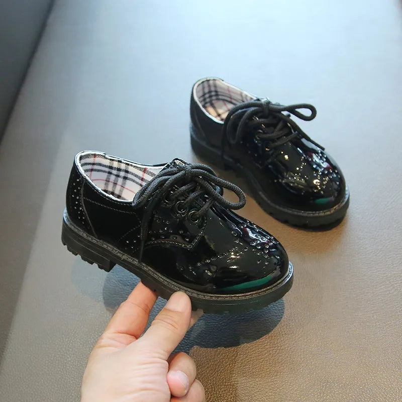 Children's Leather Shoes Round Toe Lace-up Elegant Spring Soft Comfy Baroque Style Kids Casual Shoe Boys Girls Flat Shoes
