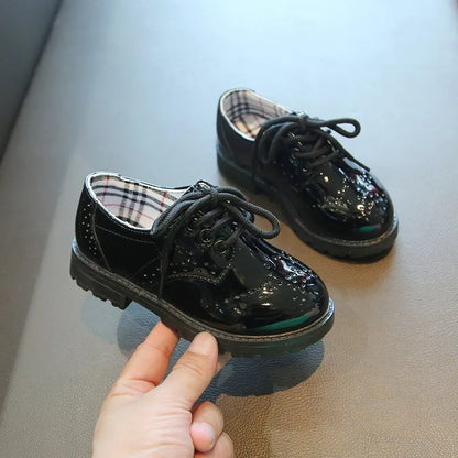 Children's Leather Shoes Round Toe Lace-up Elegant Spring Soft Comfy Baroque Style Kids Casual Shoe Boys Girls Flat Shoes