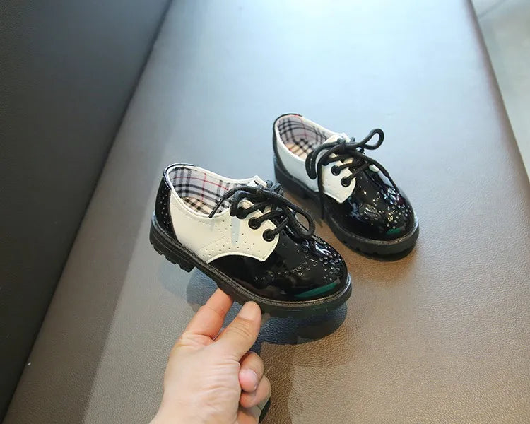 Children's Leather Shoes Round Toe Lace-up Elegant Spring Soft Comfy Baroque Style Kids Casual Shoe Boys Girls Flat Shoes