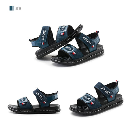 Children Sandals 2023 Summer New Fashion Boys Geniune Leather Sandals Kids Soft Bottom Non-slip Beach Sandals