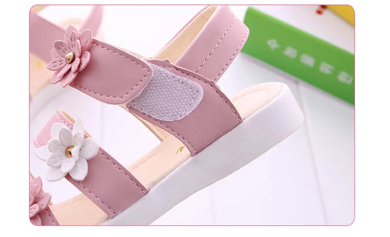 Girls Sandals Gladiator Flowers Sweet Soft Children's Beach Shoes Kids Summer Floral Sandals Princess Fashion Cute High Quality