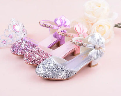 New Children Princess Beading Sandals Kids Flower Wedding Shoes High Heels Dress Shoes Party Shoes for Girls Pink Silver purple