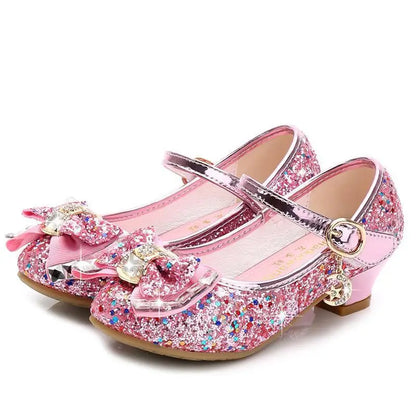 Classic Bow Girl Pu Leather Shoes For Girls Party Dance Children Kids Shoes Princess High Heels Child Wedding Shoes