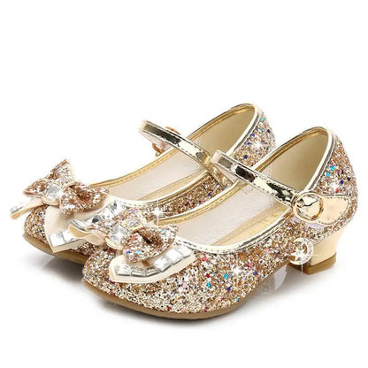 Classic Bow Girl Pu Leather Shoes For Girls Party Dance Children Kids Shoes Princess High Heels Child Wedding Shoes