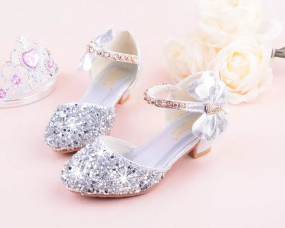 New Children Princess Beading Sandals Kids Flower Wedding Shoes High Heels Dress Shoes Party Shoes for Girls Pink Silver purple