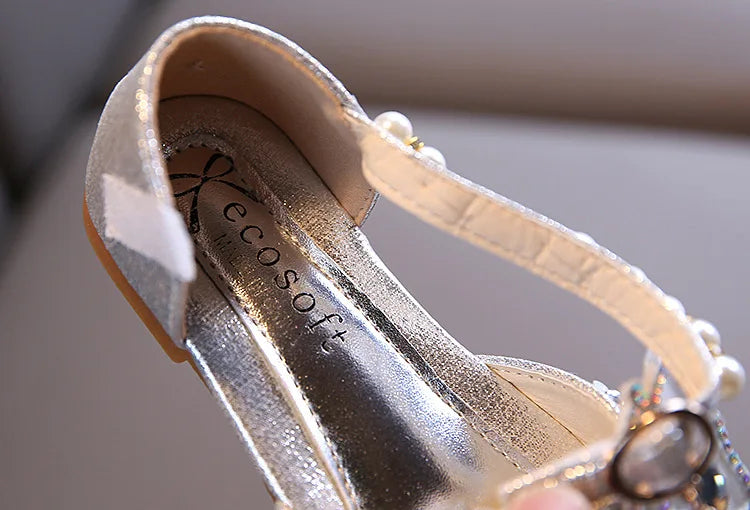 New Children's Party Wedding Children Shoes Sequin Lace Bow Kids Shoes Cute Pearl Princess Dance Single Casual Girls Shoe
