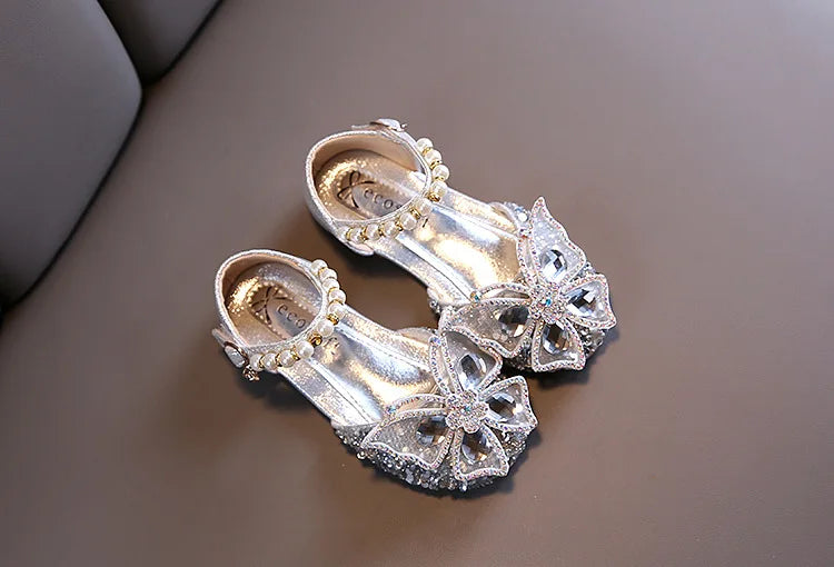 New Children's Party Wedding Children Shoes Sequin Lace Bow Kids Shoes Cute Pearl Princess Dance Single Casual Girls Shoe
