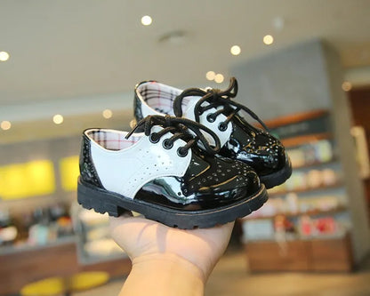 Children's Leather Shoes Round Toe Lace-up Elegant Spring Soft Comfy Baroque Style Kids Casual Shoe Boys Girls Flat Shoes