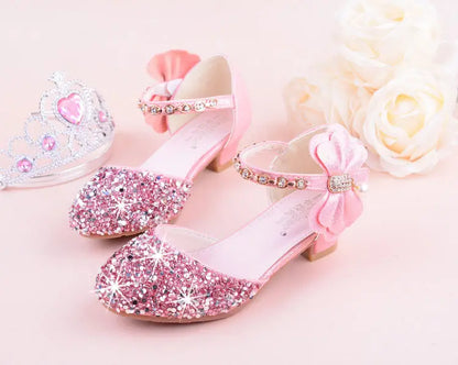New Children Princess Beading Sandals Kids Flower Wedding Shoes High Heels Dress Shoes Party Shoes for Girls Pink Silver purple