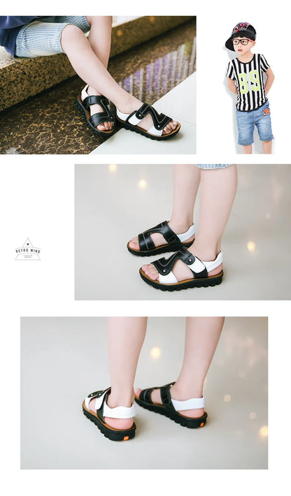 Children Sandals 2023 Summer New Fashion Boys Geniune Leather Sandals Kids Soft Bottom Non-slip Beach Sandals