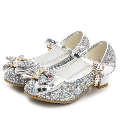 Classic Bow Girl Pu Leather Shoes For Girls Party Dance Children Kids Shoes Princess High Heels Child Wedding Shoes