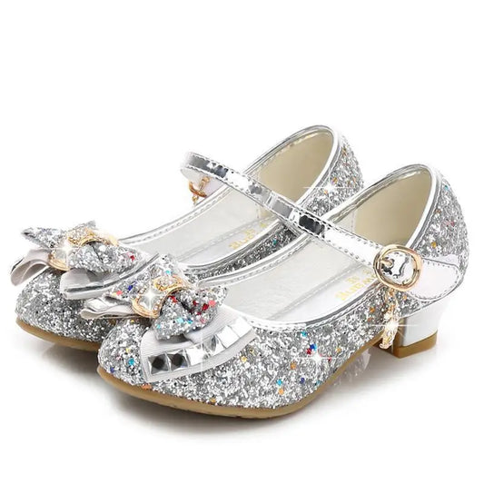 Classic Bow Girl Pu Leather Shoes For Girls Party Dance Children Kids Shoes Princess High Heels Child Wedding Shoes