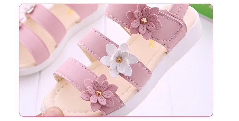 Girls Sandals Gladiator Flowers Sweet Soft Children's Beach Shoes Kids Summer Floral Sandals Princess Fashion Cute High Quality