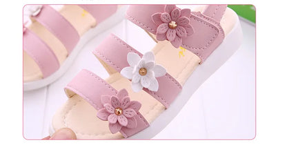 Girls Sandals Gladiator Flowers Sweet Soft Children's Beach Shoes Kids Summer Floral Sandals Princess Fashion Cute High Quality