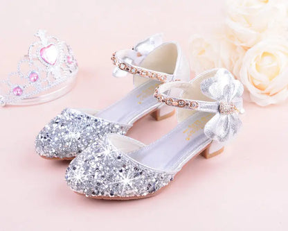 New Children Princess Beading Sandals Kids Flower Wedding Shoes High Heels Dress Shoes Party Shoes for Girls Pink Silver purple