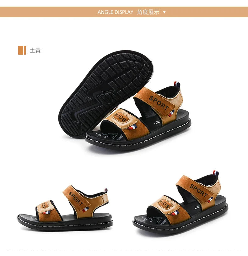 Children Sandals 2023 Summer New Fashion Boys Geniune Leather Sandals Kids Soft Bottom Non-slip Beach Sandals