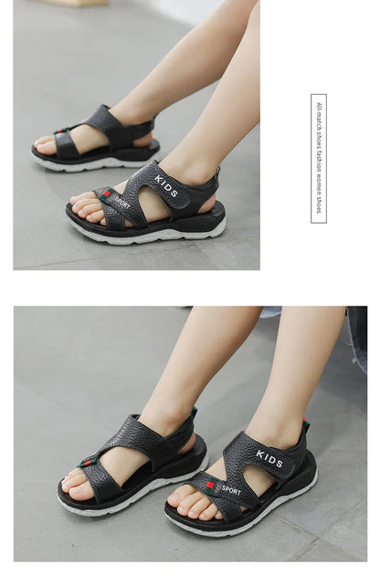Children Sandals 2023 Summer New Fashion Boys Geniune Leather Sandals Kids Soft Bottom Non-slip Beach Sandals