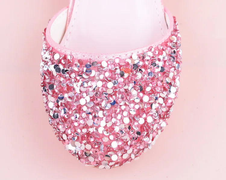 New Children Princess Beading Sandals Kids Flower Wedding Shoes High Heels Dress Shoes Party Shoes for Girls Pink Silver purple