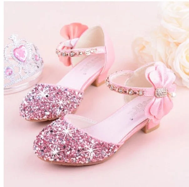 New Children Princess Beading Sandals Kids Flower Wedding Shoes High Heels Dress Shoes Party Shoes for Girls Pink Silver purple
