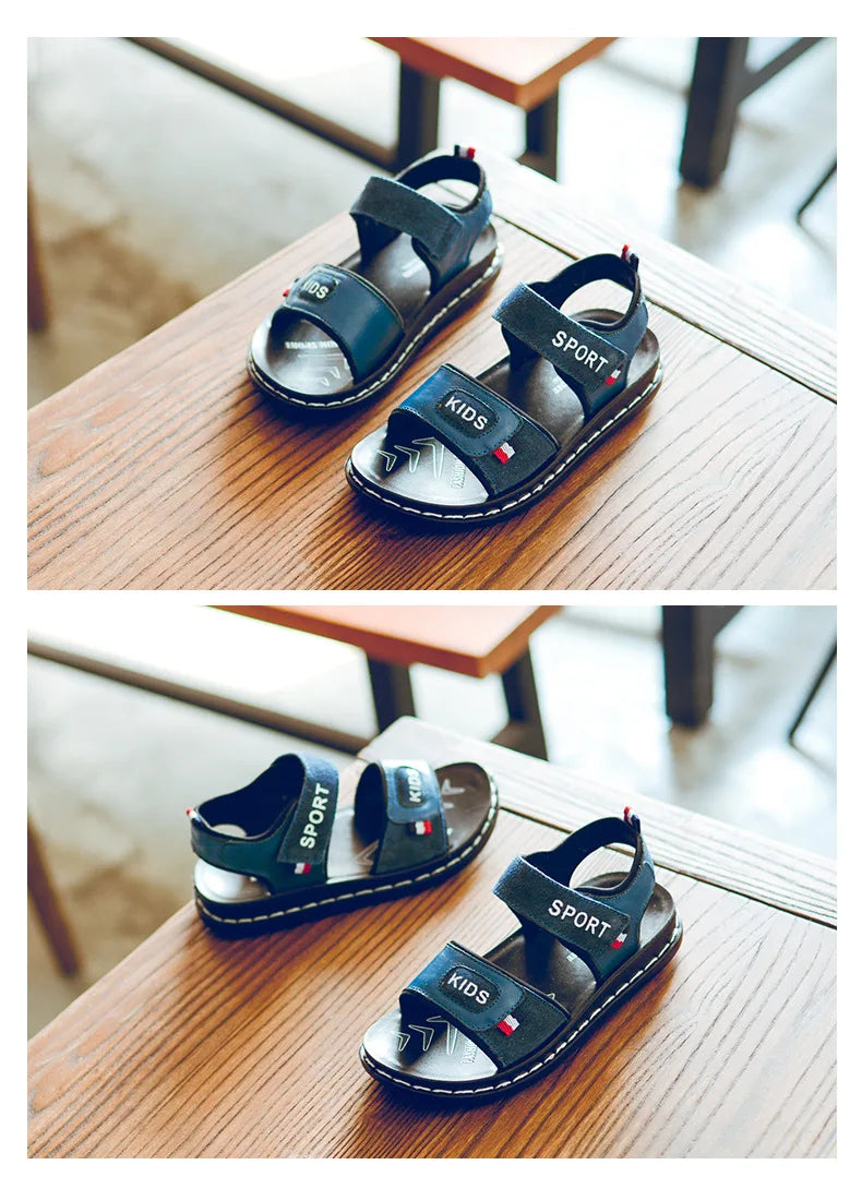 Children Sandals 2023 Summer New Fashion Boys Geniune Leather Sandals Kids Soft Bottom Non-slip Beach Sandals