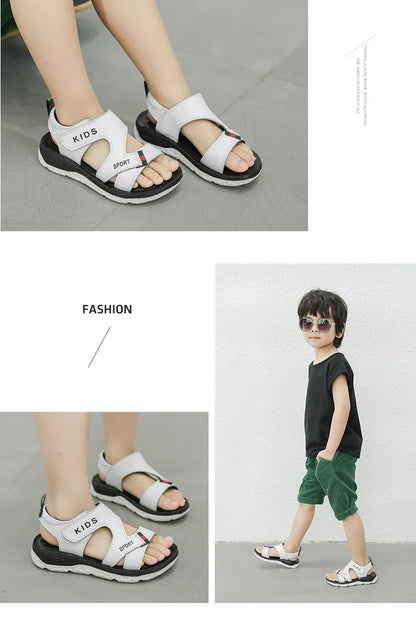 Children Sandals 2023 Summer New Fashion Boys Geniune Leather Sandals Kids Soft Bottom Non-slip Beach Sandals
