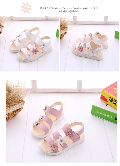 Girls Sandals Gladiator Flowers Sweet Soft Children's Beach Shoes Kids Summer Floral Sandals Princess Fashion Cute High Quality
